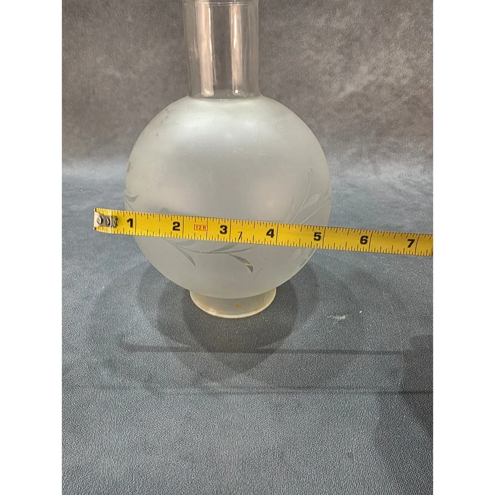 Vintage Frosted Glass Globe Lamp Shade Etched Floral Replacement 2.25 Fitter 9in